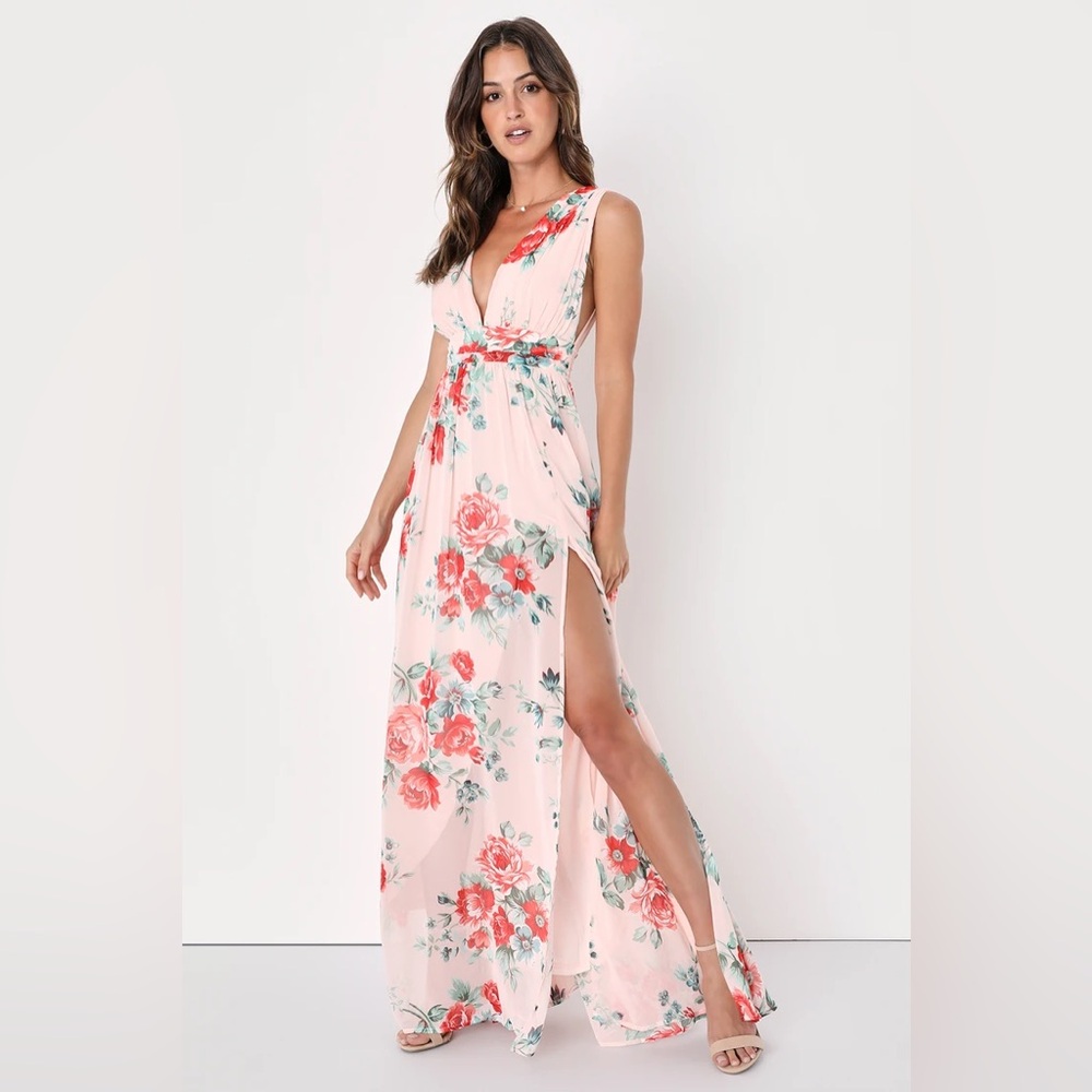 LULUS: Garden Meandering Blush Floral Print Maxi Dress
